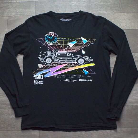 Back to the Future Long Sleeve T Shirt Mens M Black Metallic Color Delorean - Picture 2 of 4